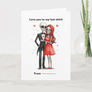 Cute Skeleton Couple Stitched Heart Valentine Card Kort