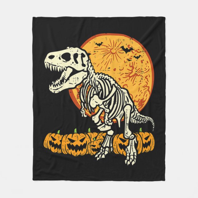 Cute Skeleton Dinosaur Trex Dino Pumpkins Måne Boy Fleecefilt (Framsidan)