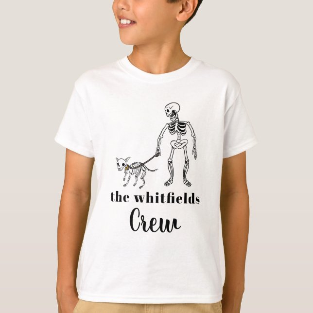 Cute Skeleton Dog Walker Halloween Family Matching T Shirt (Framsida)