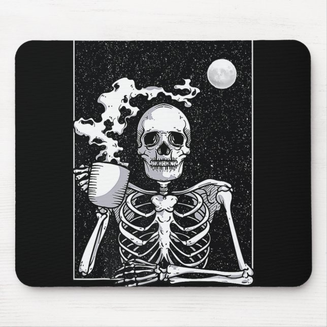 Cute Skeleton Drinking Coffee Halloween Costume Musmatta (Framsidan)