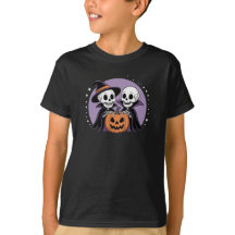 Cute Skeleton Friends Kids Halloween T-Shirt