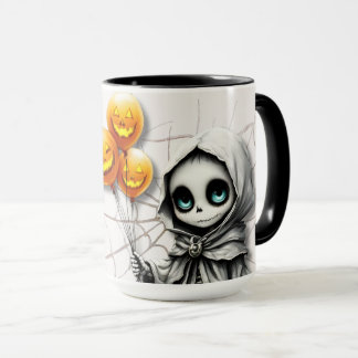 Cute Skeleton Girl with Pumpkin Balloons  Mugg