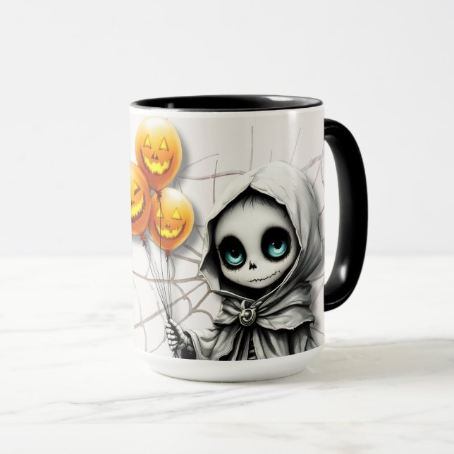 Cute Skeleton Girl with Pumpkin Balloons  Mugg (Framsida höger)
