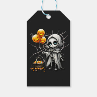 Cute Skeleton Girl with Pumpkin Balloons  Presentetikett
