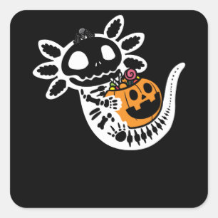 Cute Skeleton Halloween Axolotl Fyrkantigt Klistermärke