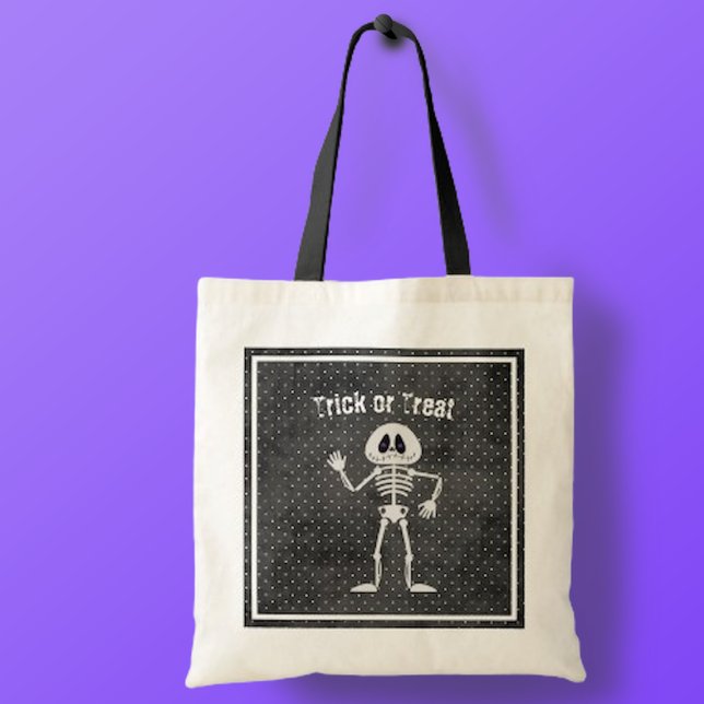 Cute Skeleton Halloween Bus eller godis Tote Bag Tygkasse (Skapare uppladdad)