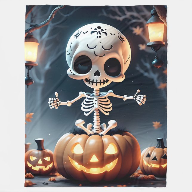 Cute Skeleton Halloween Fleecefilt (Framsidan)