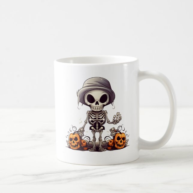 Cute Skeleton Halloween Witch Pumpkin Kaffemugg (Höger)