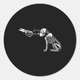 Cute Skeleton Hand Boop Hund Funny Halloween 1 Runt Klistermärke