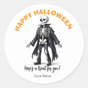 Cute skeleton Happy halloween-vänliga pumpar Runt Klistermärke