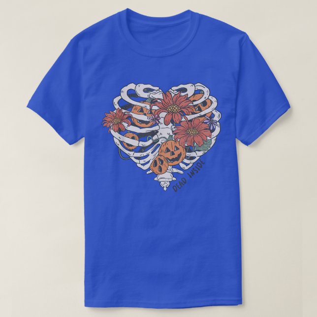Cute Skeleton Heart Rib Flower Pumpkin Spooky Hall T Shirt (Design framsida)