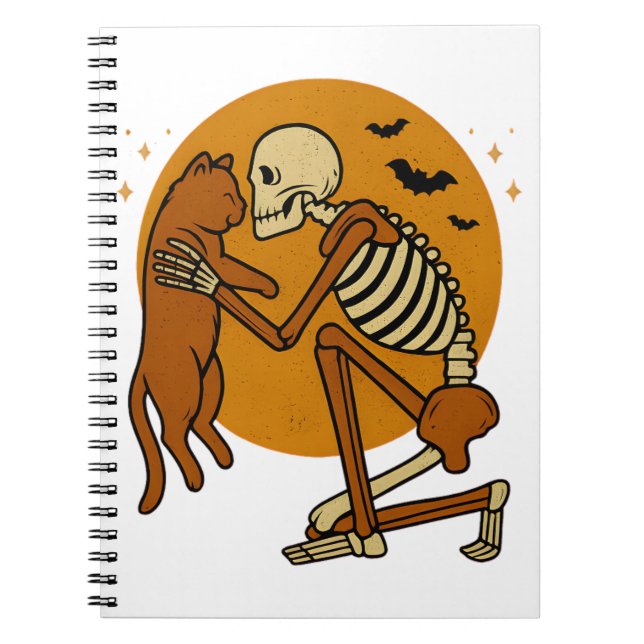 Cute Skeleton Hugger Cat Gothic Halloween Design D Anteckningsbok (Framsidan)