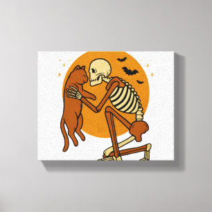 Cute Skeleton Hugger Cat Gothic Halloween Design D Canvastryck