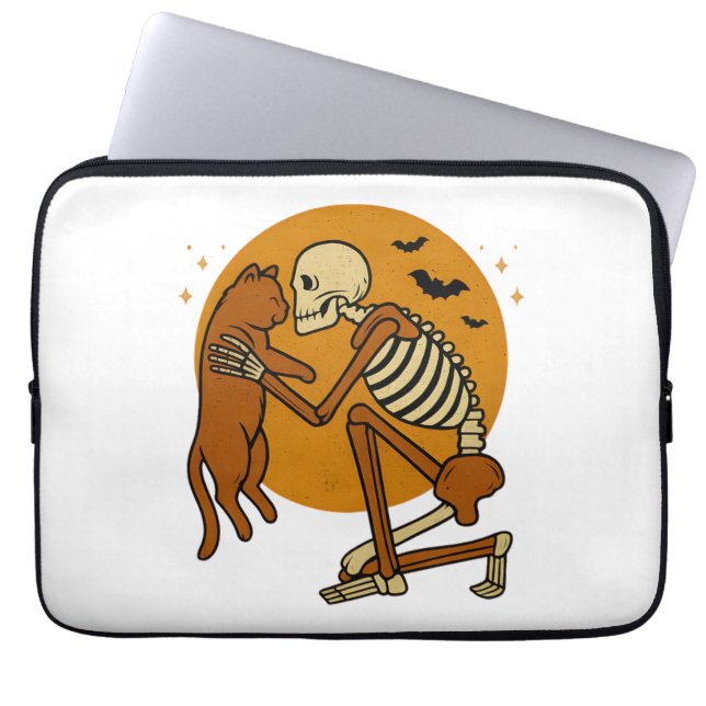 Cute Skeleton Hugger Cat Gothic Halloween Design D Laptop Fodral (Framsidan)