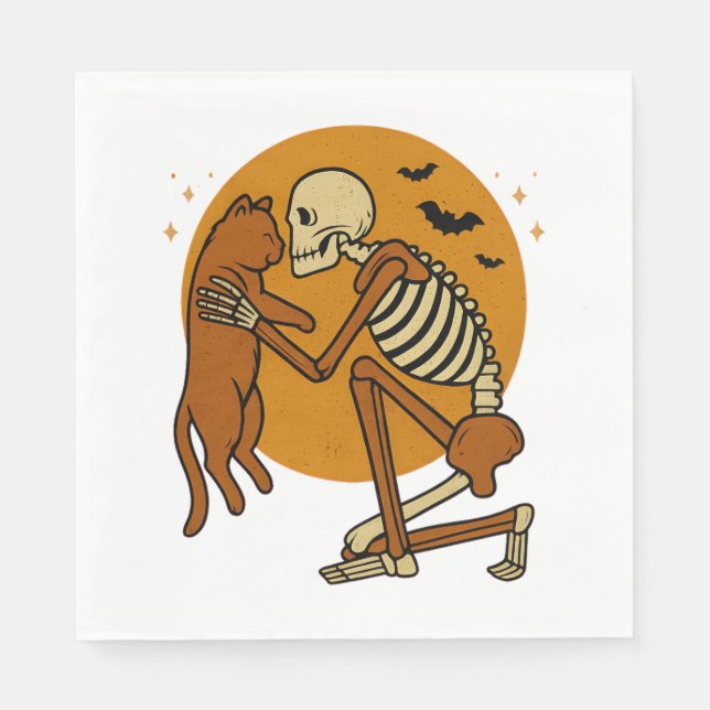 Cute Skeleton Hugger Cat Gothic Halloween Design D Pappersservett (Framsidan)