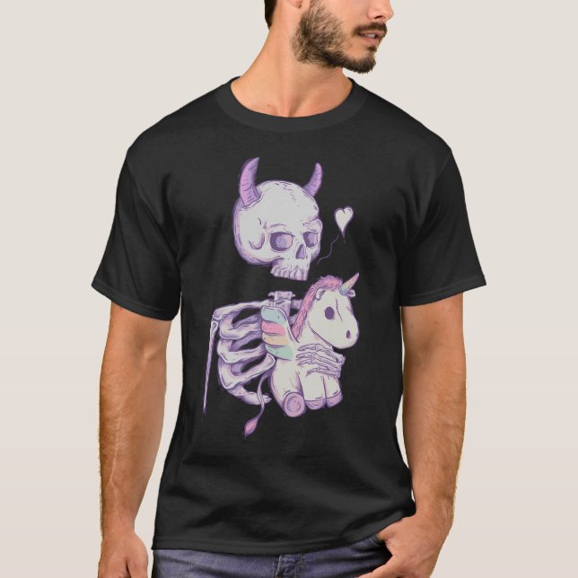 Cute Skeleton med Unicorn T Shirt (Framsida)