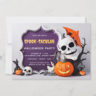 Cute Skeleton och Pumpkins Halloween fest Inbjudningar