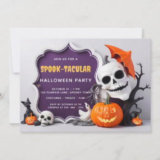 Cute Skeleton och Pumpkins Halloween fest Inbjudningar
