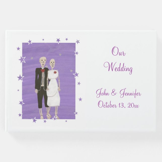Cute Skeleton par Halloween Bröllop Guestbook Gästböcker (Framsida)
