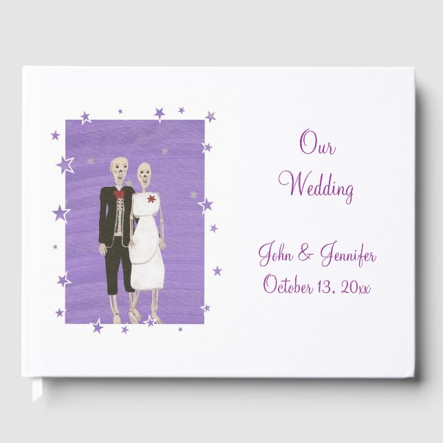 Cute Skeleton par Halloween Bröllop Guestbook Gästböcker (Framsida)