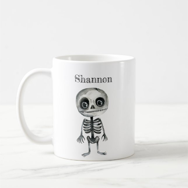 Cute Skeleton Personlig Halloween Mugg (Vänster)