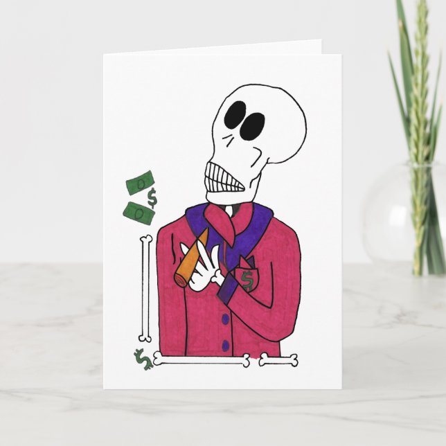 Cute Skeleton Rik Man i Jacka & Cigar Kort (Framsida)