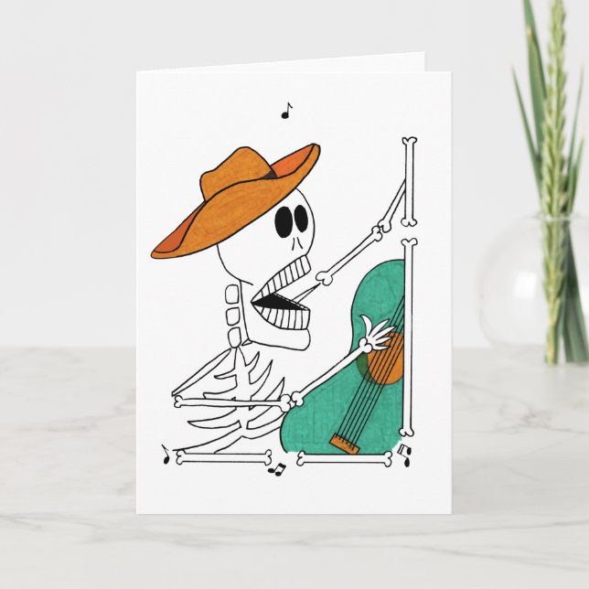 Cute Skeleton Singing Cowboyspela Guitar Kort (Framsida)