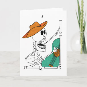 Cute Skeleton Singing Cowboyspela Guitar Kort