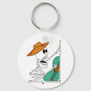 Cute Skeleton Singing Cowboyspela Guitar Nyckelring