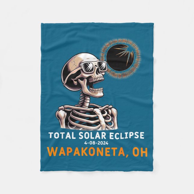 Cute Skeleton Solar Eclipse Wapakoneta Ohio Fleecefilt (Framsidan)