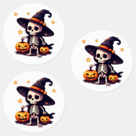 Cute Skeleton Witch Halloween Stickers - Spooky Ka