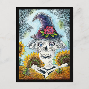 Cute Skeleton Witch Halloween-vykort Vykort
