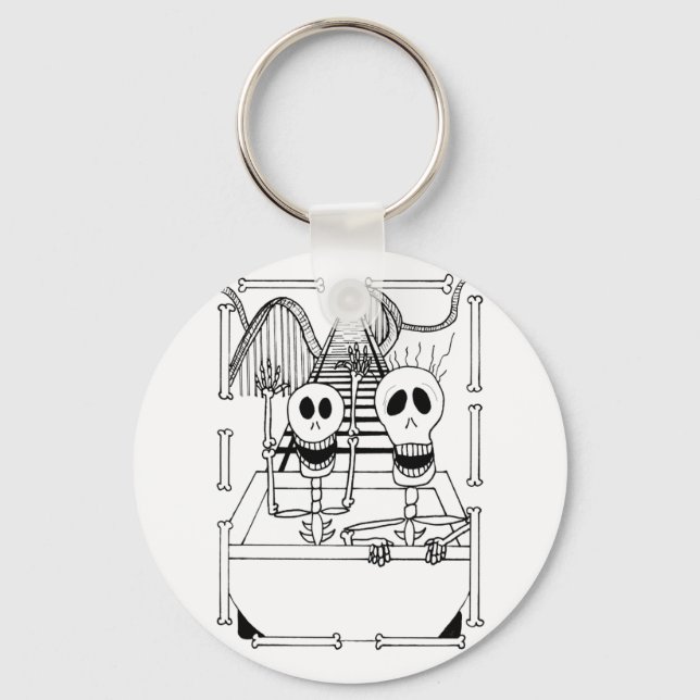 Cute Skeletons on Roller Underlägg Ride Nyckelring (Framsida)