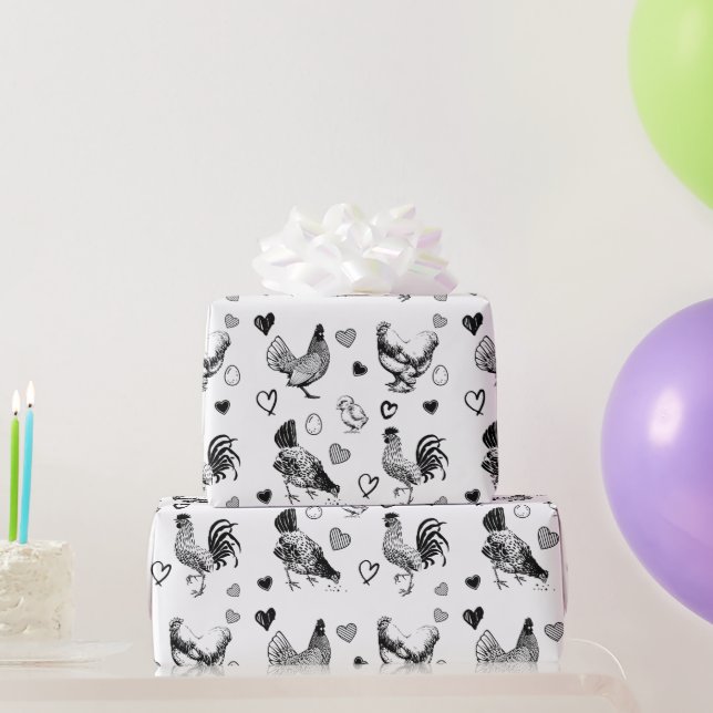 Cute Sketched Chickens Birthday Presentpapper (Festgåvor)