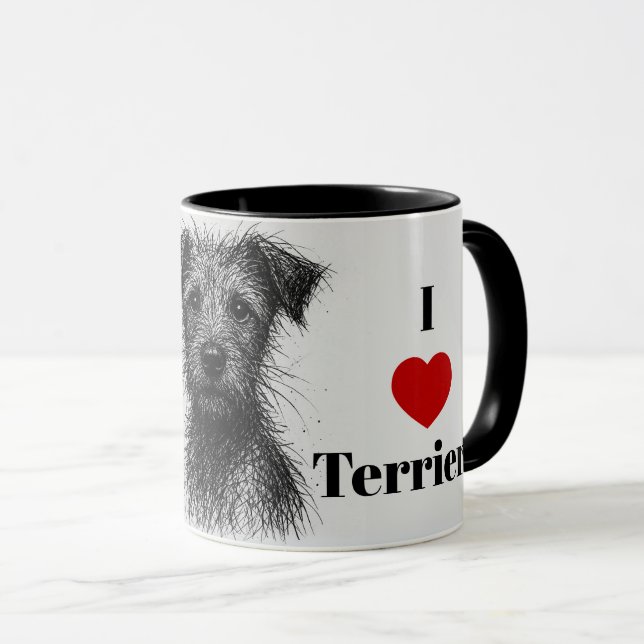 Cute Sketched Terrier. I Kärlek Terriers Personali Mugg (Framsida höger)