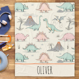 Cute Sketchy Dinosaurs på Jurassic Land Fleecefilt