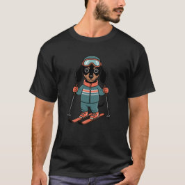 Cute Ski Dog Cartoon Winter Art T Shirt