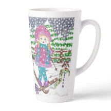 Cute Ski Girl Illustration Latte Mugg
