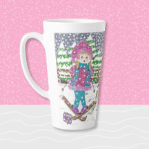 Cute Ski Girl Illustration Latte Mugg