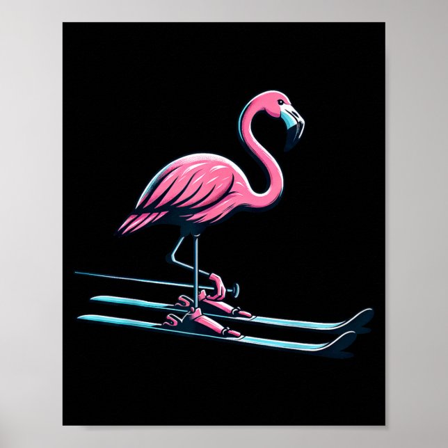 Cute skiing flamingo design winter sports  poster (Framsidan)