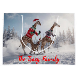 Cute Skiing Giraffe-familjens Personlig - jul