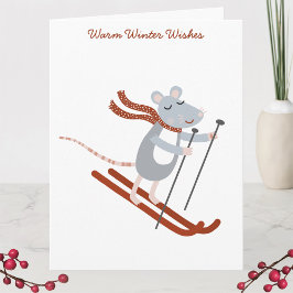 Cute Skiing Mouse-Helgdag Kort
