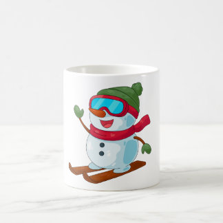 Cute Skiing Snowman Illustration Magisk Mugg