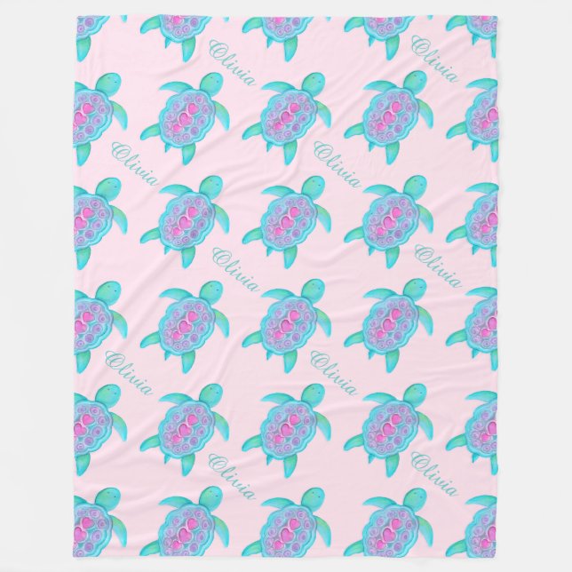 Cute sköldpadda rosa hjärta namn, skyddat filt (Framsidan)