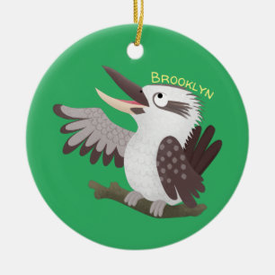 Cute skrattande kookaburra tecknad julgransprydnad keramik