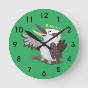 Cute skrattande kookaburra tecknad rund klocka