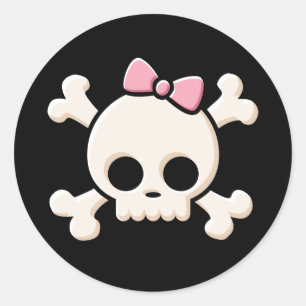 Cute Skull Girl Black Round Sticker Runt Klistermärke