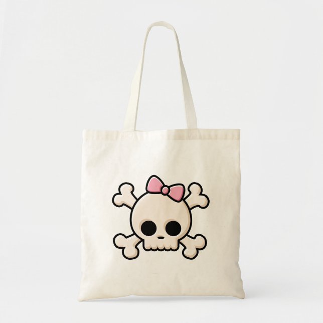 Cute Skull Girl Tote Bag Tygkasse (Framsidan)