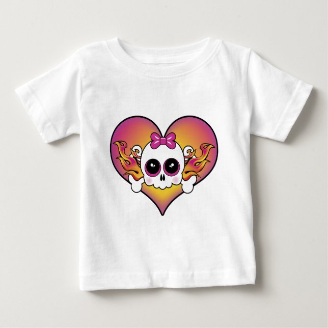Cute Skull Heart Tee Shirt (Framsida)