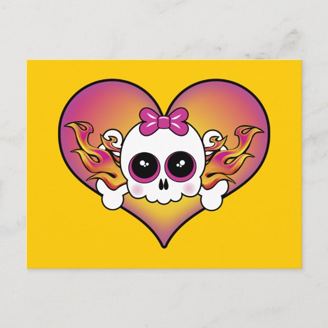Cute Skull Heart Vykort (Framsida)